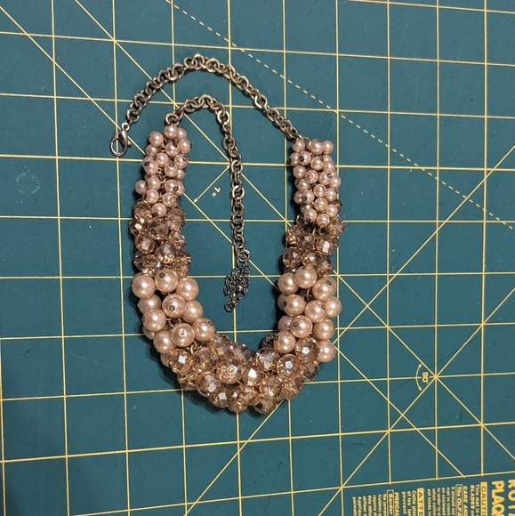 Beaded pearl and crystal cluster statement necklace - Picture 15 of 16